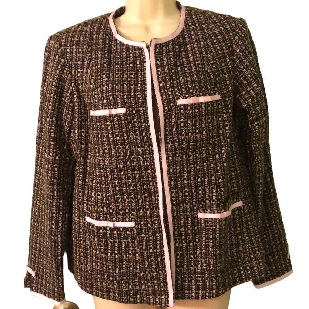 SA Denim Tweed Blazer with Ribbon Trim Woman Size 6 Bows Office Pockets Y2K